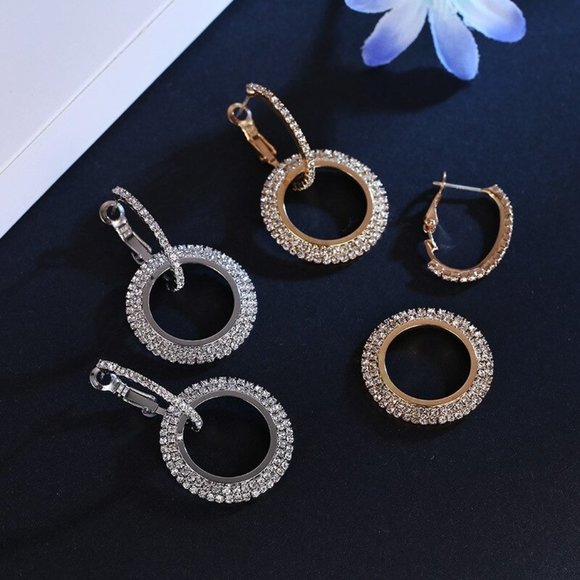 Earrings Women Circle Stud Shiny Bohemian Hoop Drop Cute Trendy Jewelry Crystal - Picture 5 of 9